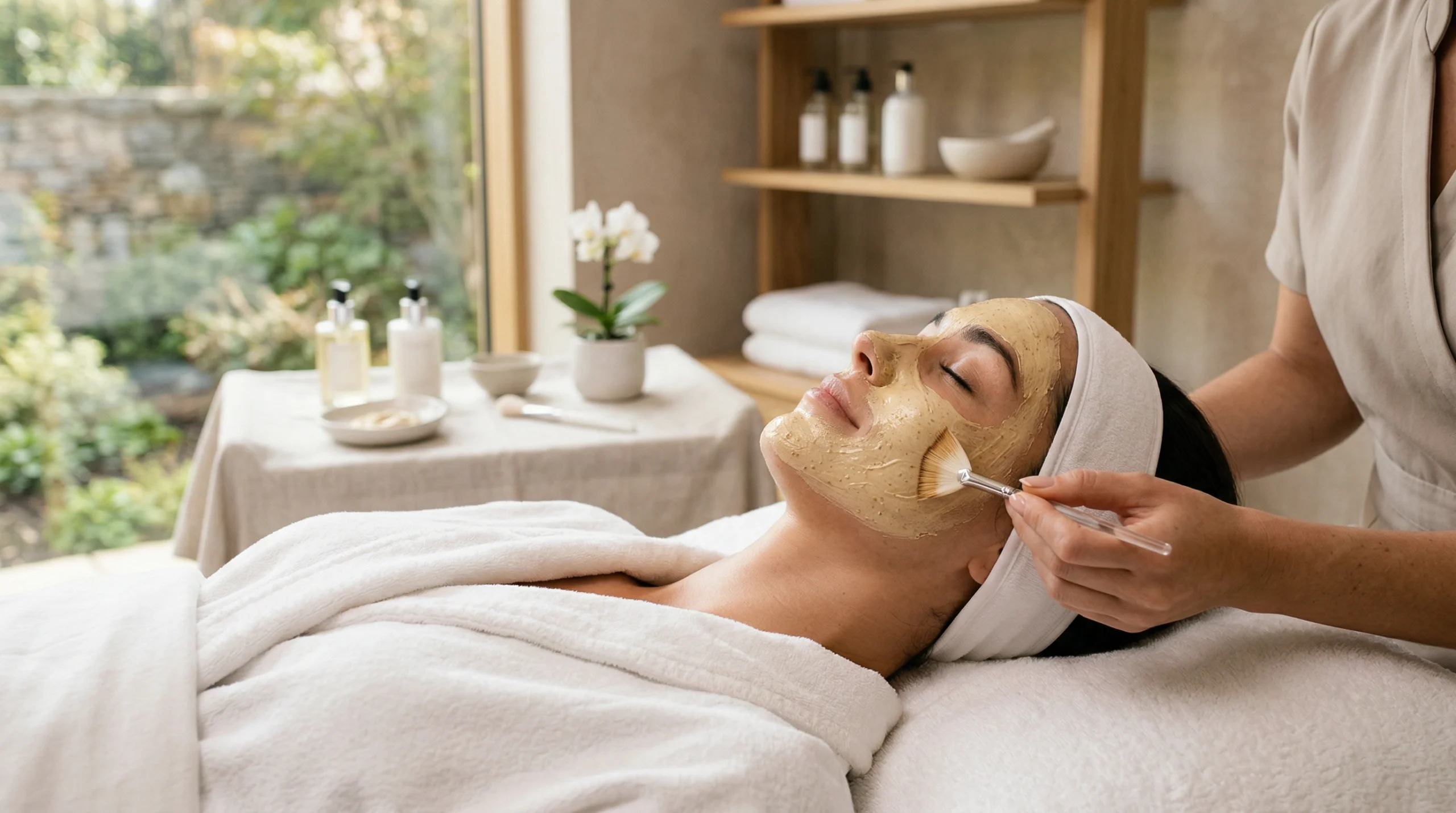 Esthetician applying a facial treatment at a luxury spa — the kind of high-value service that spa SEO helps clients discover online